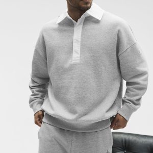 Take It Easy Long Sleeve Henley Pullover - Athletic Heather Grey/White