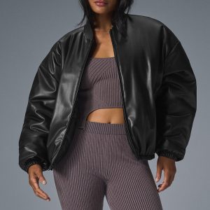 Faux Leather Premier Bomber - Black