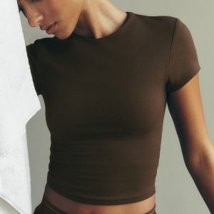 ALO Softsculpt Precision Short Sleeve Top - Espresso