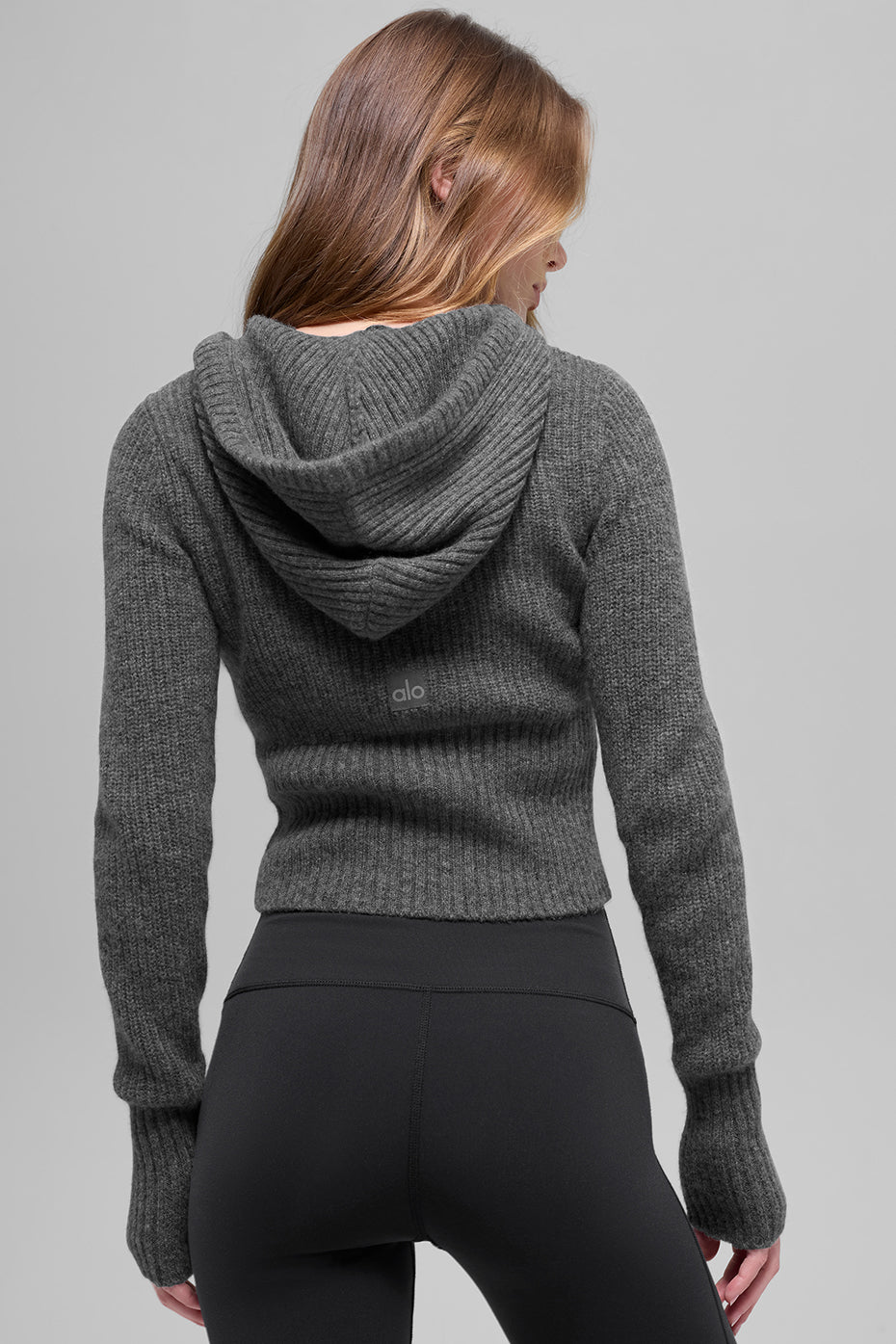 Wool Cashmere Ribbed Noble Full Zip Hoodie - Platinum Grey - 图片 2
