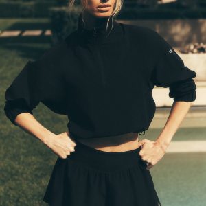 Cropped 1/4 Zip Alumni Pullover - Black