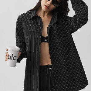 Pinstripe Daylight Button Down Long Sleeve - Black/Titanium