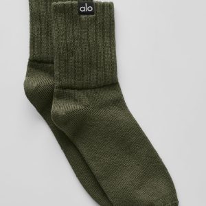 Unisex Half-Crew Scrunch Sock - Green Olive
