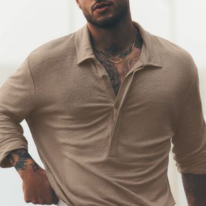 Linen Jersey Coastal Long Sleeve Pullover - Gravel