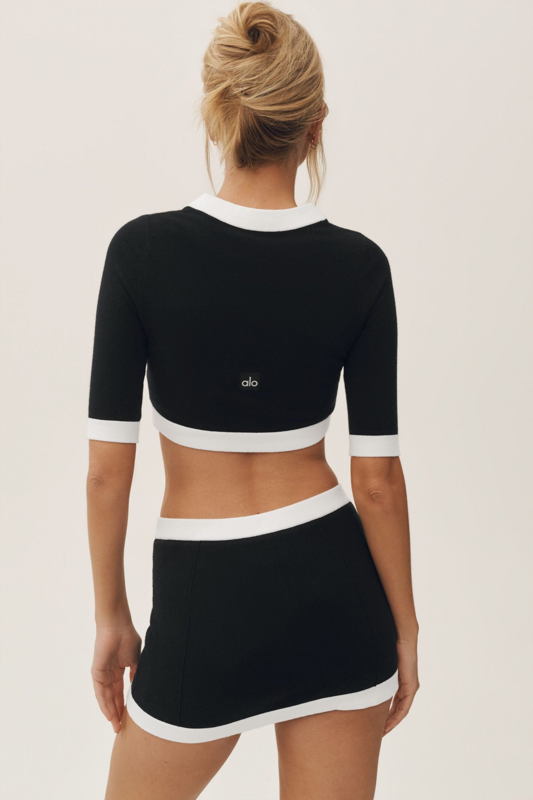 Cotton Cashmere Cropped Capri Dream Cardigan - Black/White - Image 2