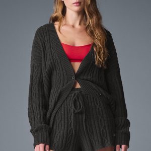 Cable Knit Winter Bliss Cardigan - Dark Heather Grey