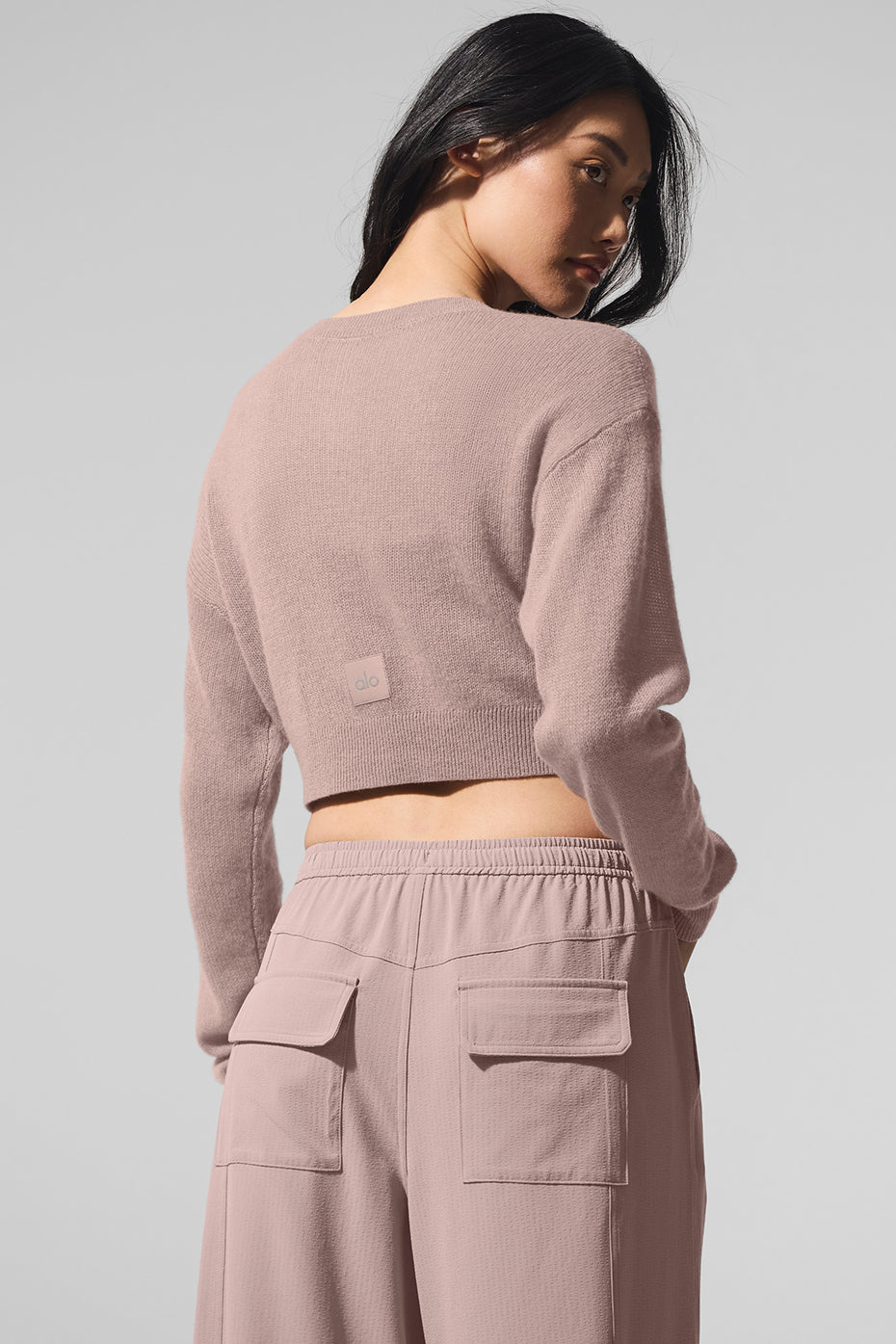 Sheer Cashmere Cropped Cardigan - Taupe - Image 3