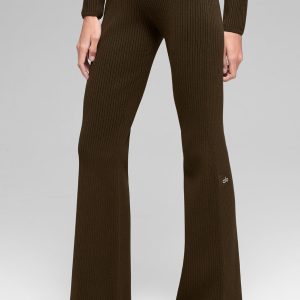 Denim Knit High-Waist Flare Pant - Espresso/Black