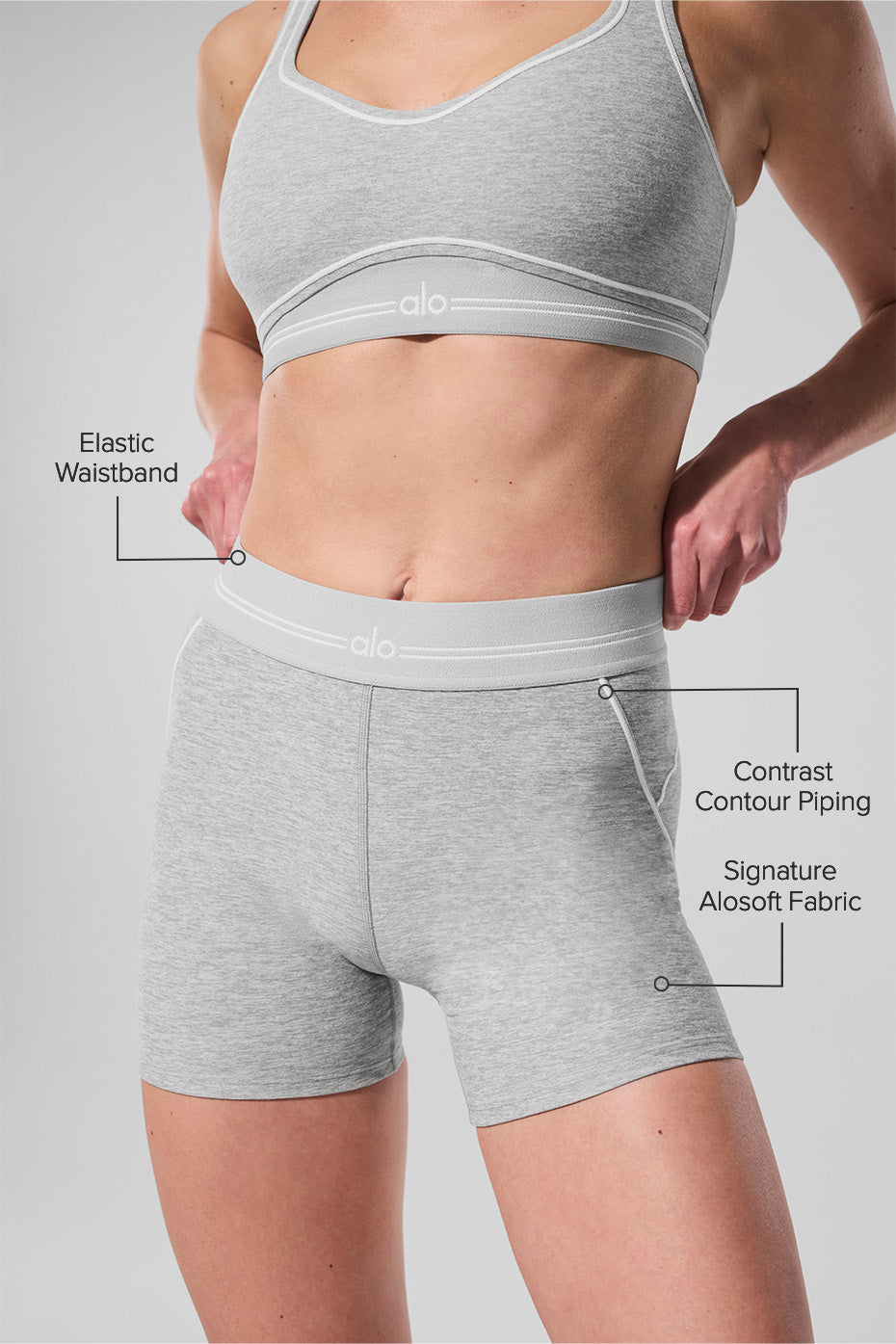 4” Alosoft High-Waist Heart Throb Short - Athletic Heather Grey/White - Image 2