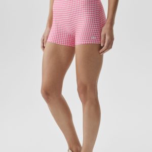 3" Airlift Gingham High-Waist Sleek Short - Paradise Pink Gingham